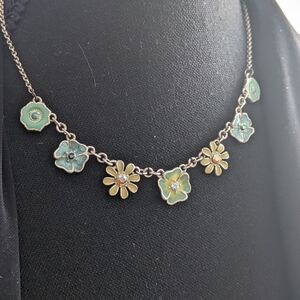 Floral Charm Necklace in Green and Gold